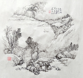 赵青山作品 《团扇山水》之二规格：50cmx50cm